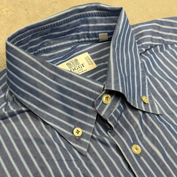 BOGGI Milano Blue Striped Dress Shirt Long Sleeve 41 16 Large - Picture 3 of 8